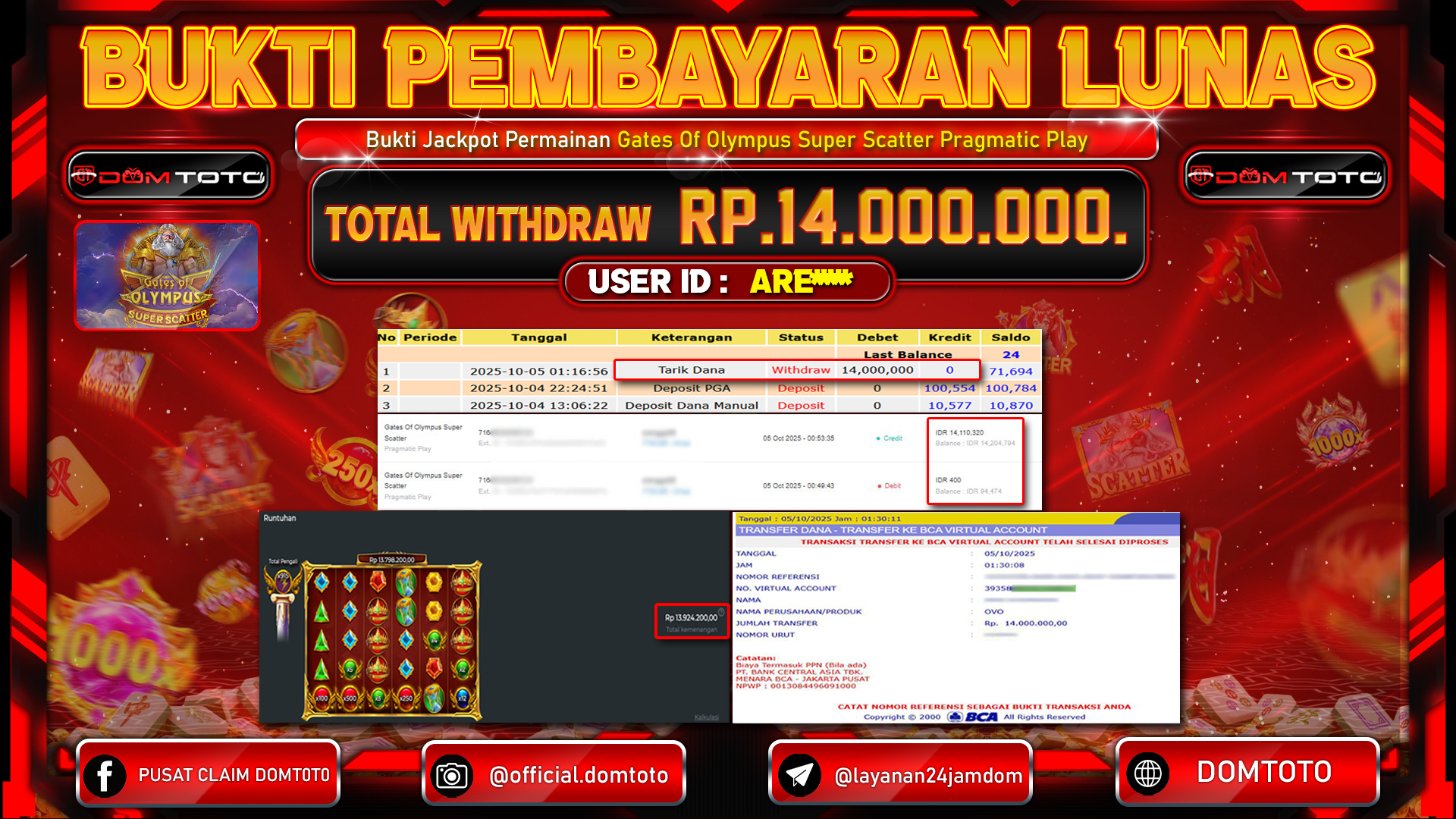 JACKPOT Slot Gates Of Olympus Super Scatter Pragmatic Play 05 OKTOBER 2025